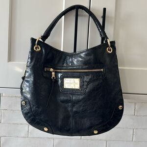 Gianni Bini Hobo Purse Black Faux Leather Gold-Tone Handbag Magnetic Closure EUC